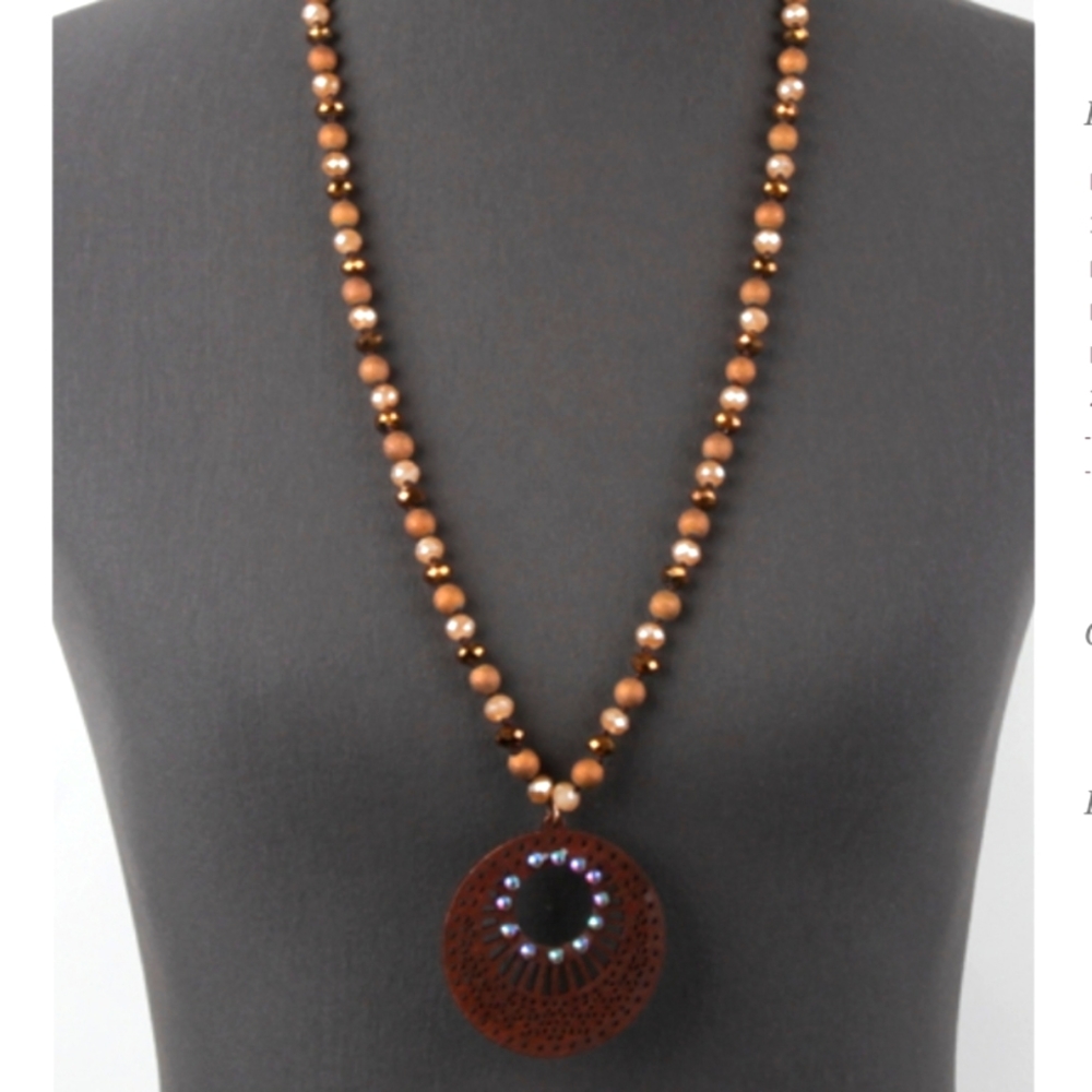 Brown Moroccan Wood Pendant Necklace